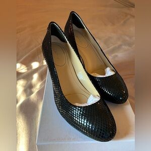Calvin Klein Saxton Black Python Wedge Pumps- size 9.5